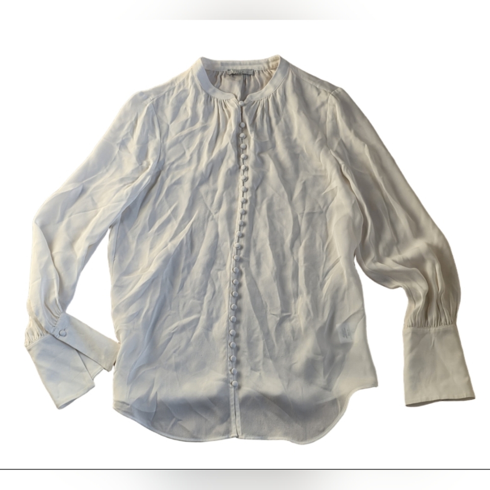 Joie Sheer Ivory Button Up Flowy 100% Silk Blouse Size S